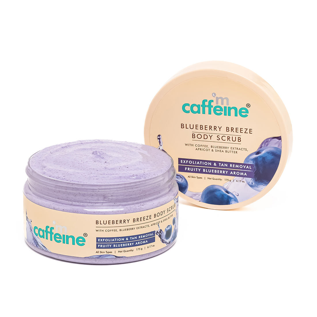 MCaffeine Blueberry Breeze Body Scrub For Glowing Skin, Exfoliates & Removes Tan