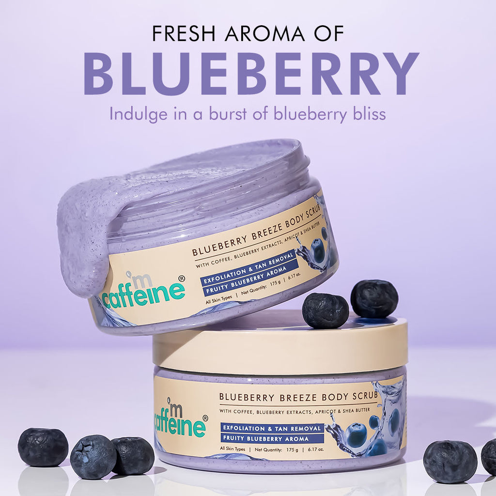 MCaffeine Blueberry Breeze Body Scrub For Glowing Skin, Exfoliates & Removes Tan