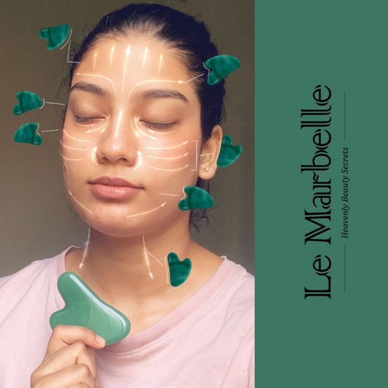 Le Marbelle Jade Gua Sha Stone Face Massager For Face, Neck Glow & Skin Brightening