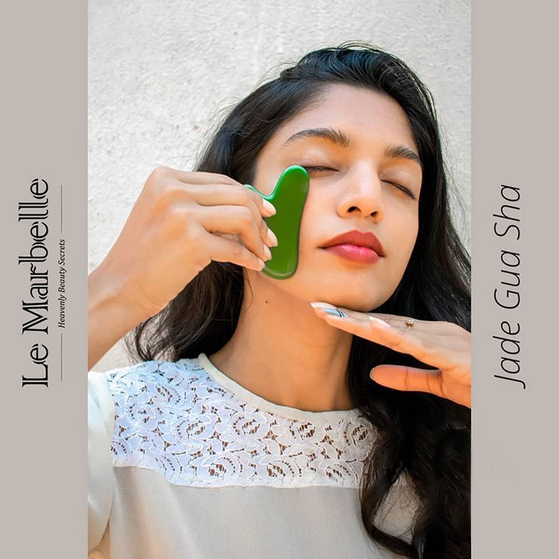 Le Marbelle Jade Gua Sha Stone Face Massager For Face, Neck Glow & Skin Brightening