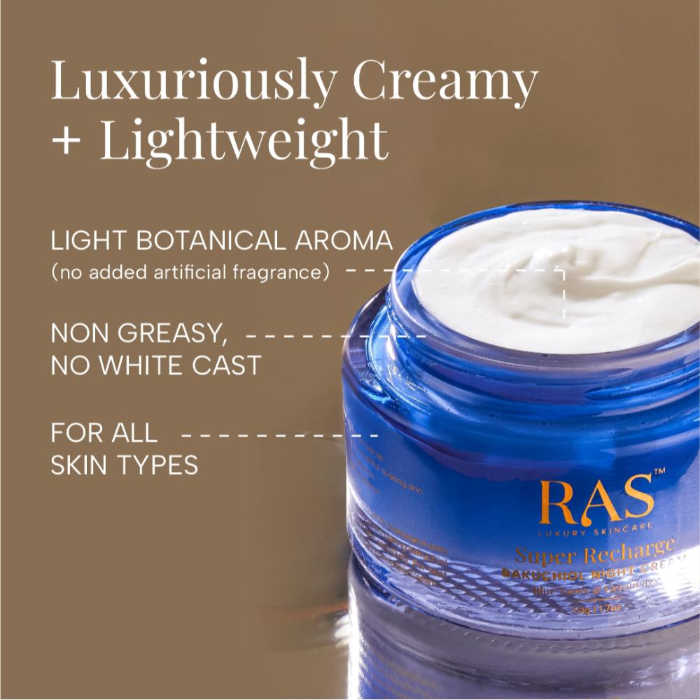 RAS Luxury Oils Super Recharge Night Cream With Bakuchiol & Peptides Deeply Hydrates