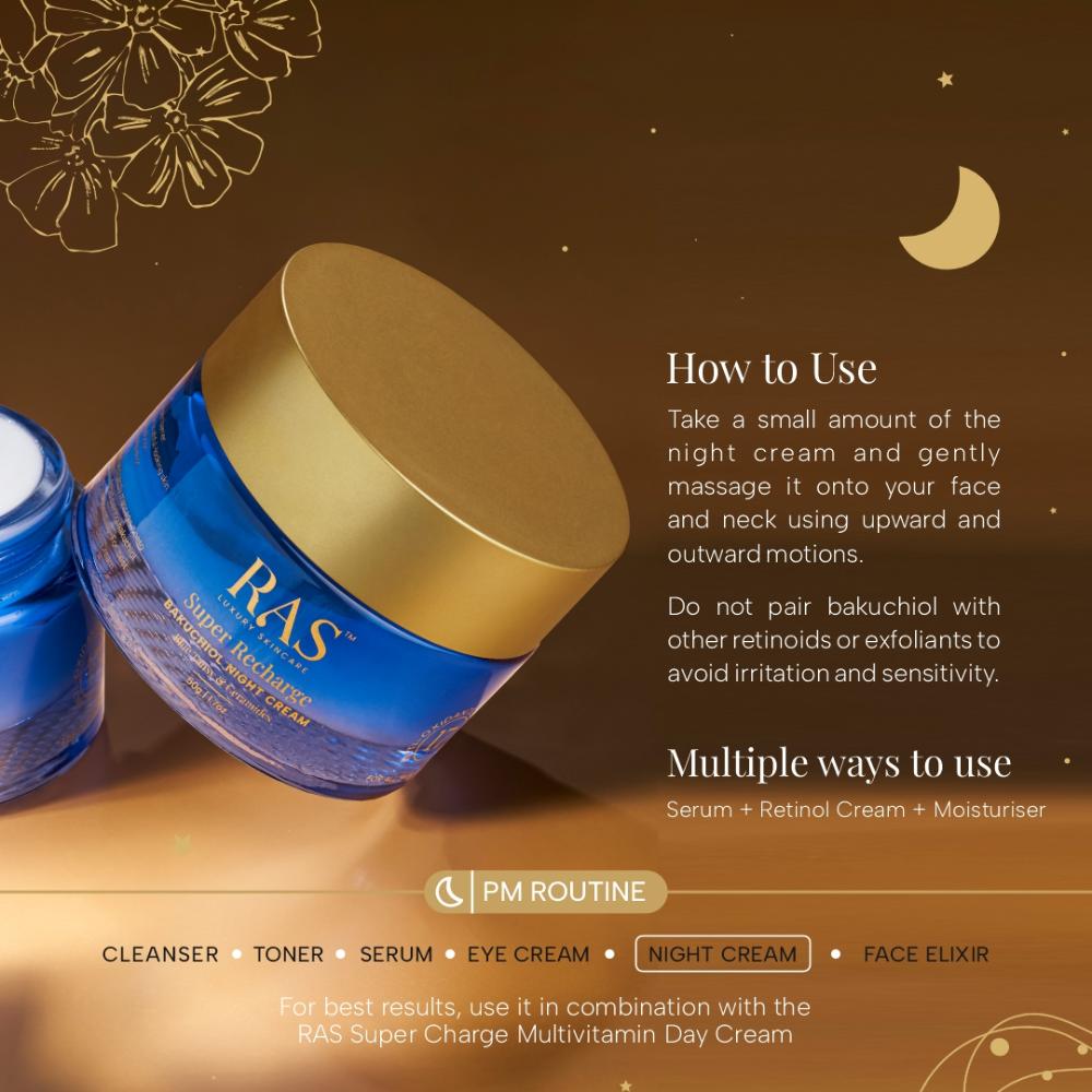 RAS Luxury Oils Super Recharge Night Cream With Bakuchiol & Peptides Deeply Hydrates