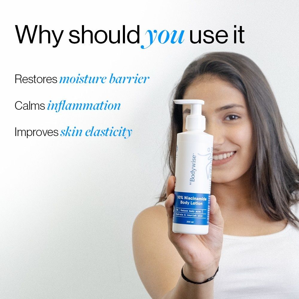 Be Bodywise 10% Niacinamide Body Lotion - 48H Moisturization, Reduces Acne Marks, Nourishes Skin