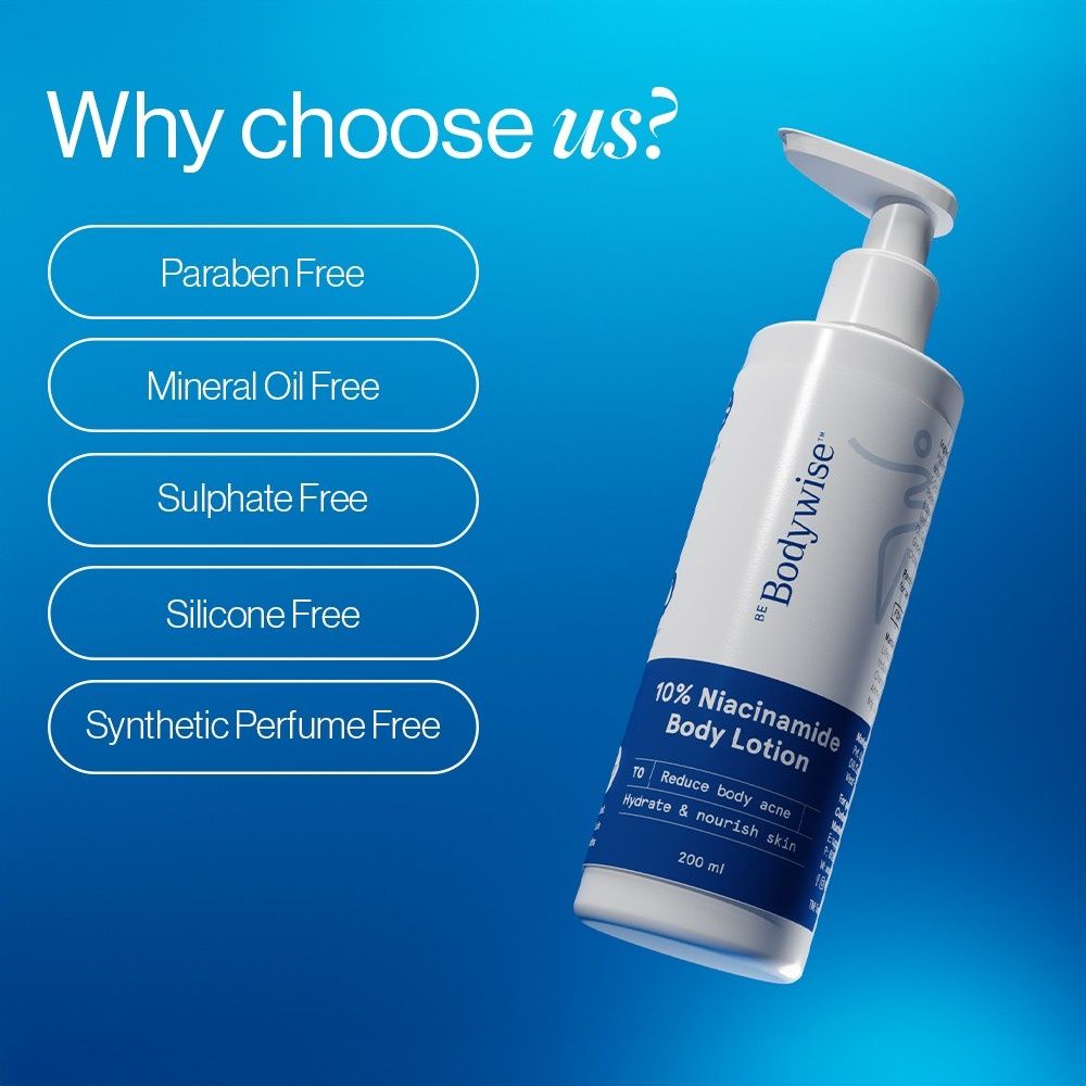 Be Bodywise 10% Niacinamide Body Lotion - 48H Moisturization, Reduces Acne Marks, Nourishes Skin