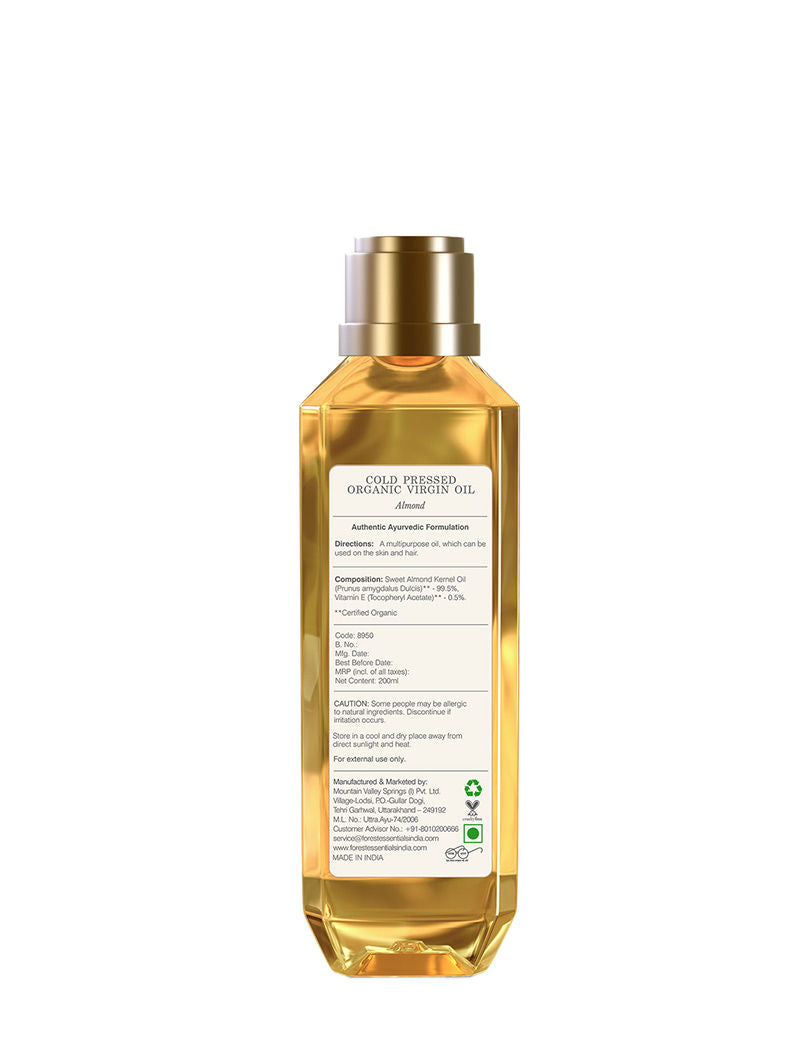 Forest Essentials Organic Cold Pressed Virgin Almond Oil - Pure Almond Massage Oil With Vitamin E