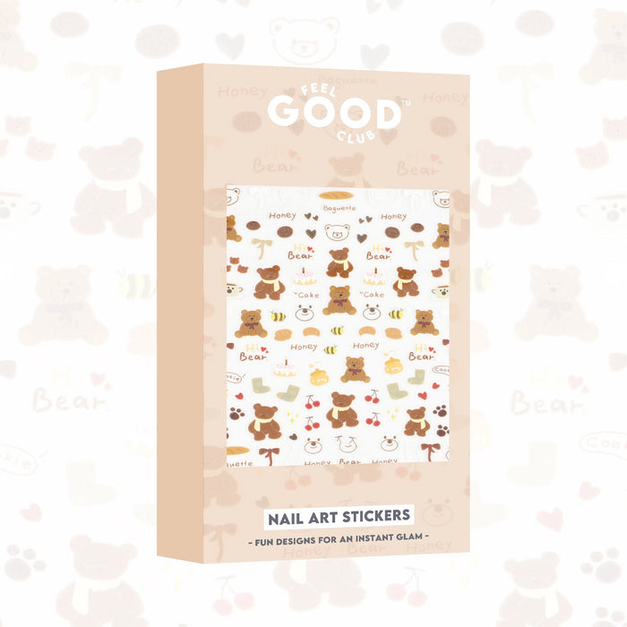 Feel Good Club Bows & Bears Nail Stickers For Quick Nail Art - Peel & Apply After Nail Polish Enamel