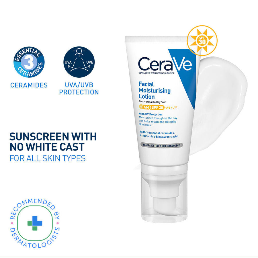 CeraVe AM Facial Moisturizer With Sunscreen SPF 30 UVB + UVA, Dermatologist Recommended Day Cream