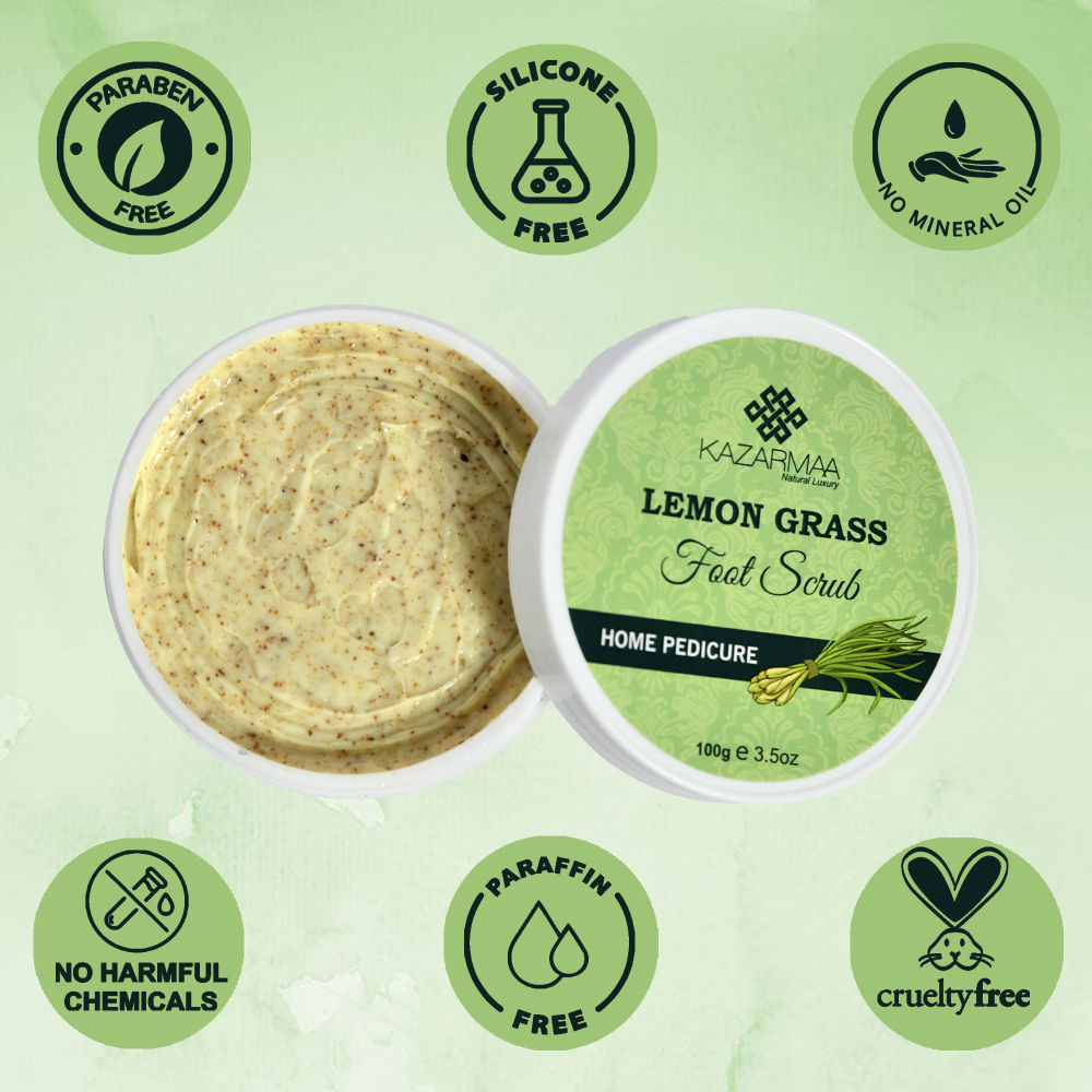 Kazarmaa Lemon Grass Foot Scrub For Home Pedicure With Natural Oils And Foot Scrubber Tool