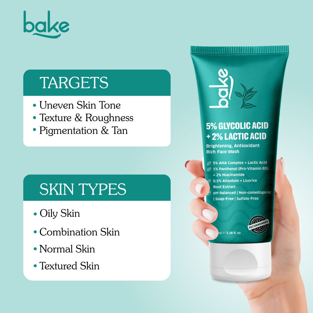 Bake 5% Glycolic Acid + 2% Lactic Acid Daily Face Wash For Pigmentation & Glowing Skin