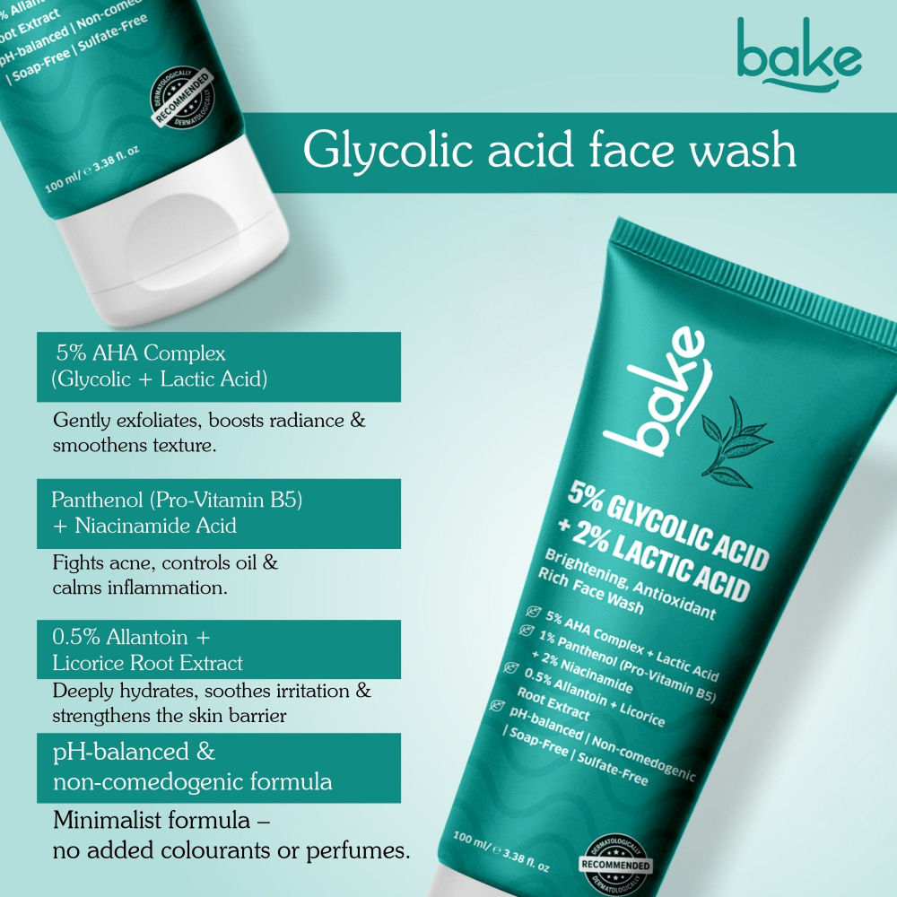 Bake 5% Glycolic Acid + 2% Lactic Acid Daily Face Wash For Pigmentation & Glowing Skin