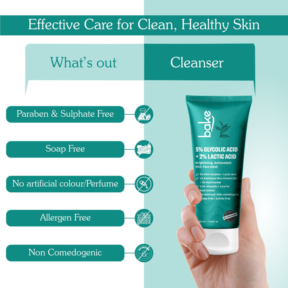 Bake 5% Glycolic Acid + 2% Lactic Acid Daily Face Wash For Pigmentation & Glowing Skin