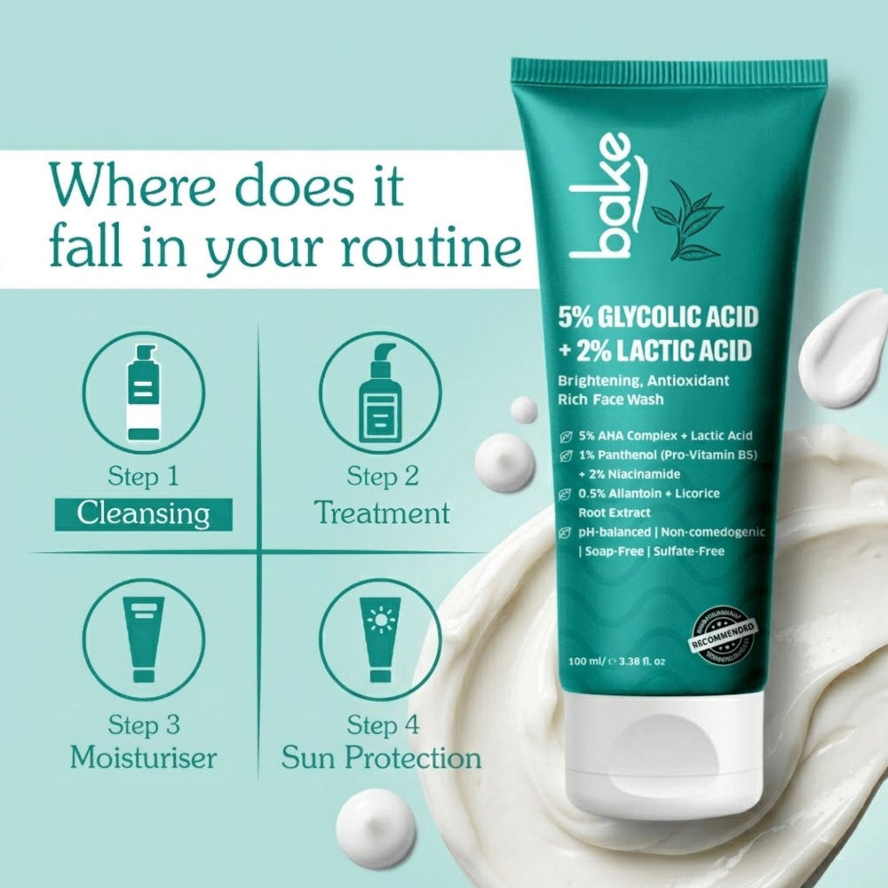 Bake 5% Glycolic Acid + 2% Lactic Acid Daily Face Wash For Pigmentation & Glowing Skin