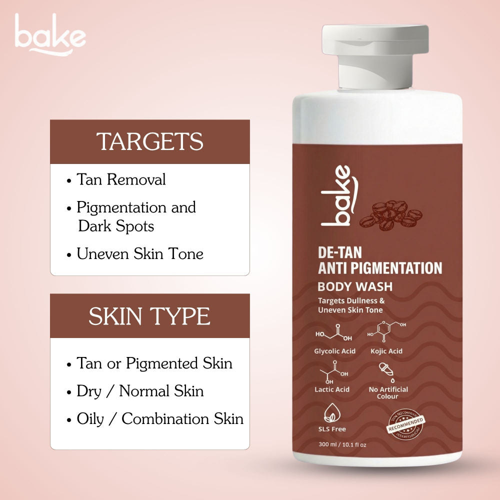 BAKE De-Tan Anti Pigmentation Coffee Body Wash for Dark Spots, Pigmentation, Tanning & Tan Removal