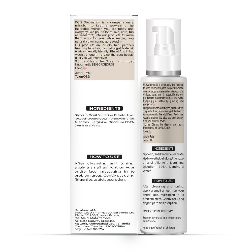 CGG Cosmetics slay with 85% Snail Mucin Essence, Snail Cellulose, Oil Free