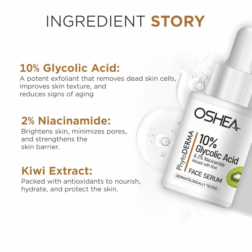 Oshea Herbals Phytoderma Face Serum With 10% Glycolic Acid & 2% Niacinamide For Dull & Rough Skin