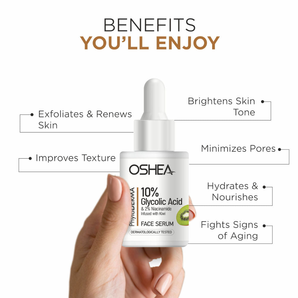 Oshea Herbals Phytoderma Face Serum With 10% Glycolic Acid & 2% Niacinamide For Dull & Rough Skin
