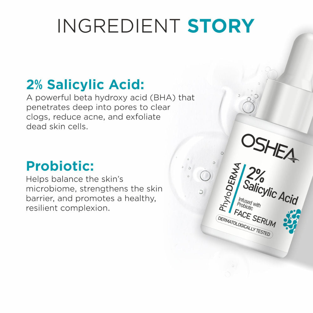 Oshea Herbals Phytoderma Face Serum With 2% Salicylic Acid & Probiotics Reduces Rough & Uneven Skin