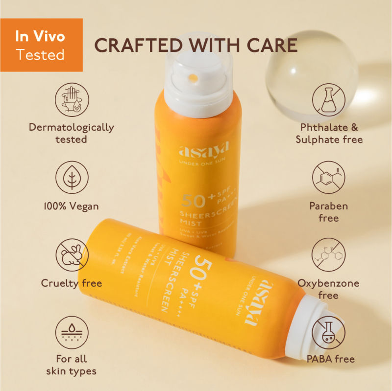 Asaya Body Sunscreen Spray SPF 65 Lightweight Quick Dry Sunscreen Mist for Face and Body