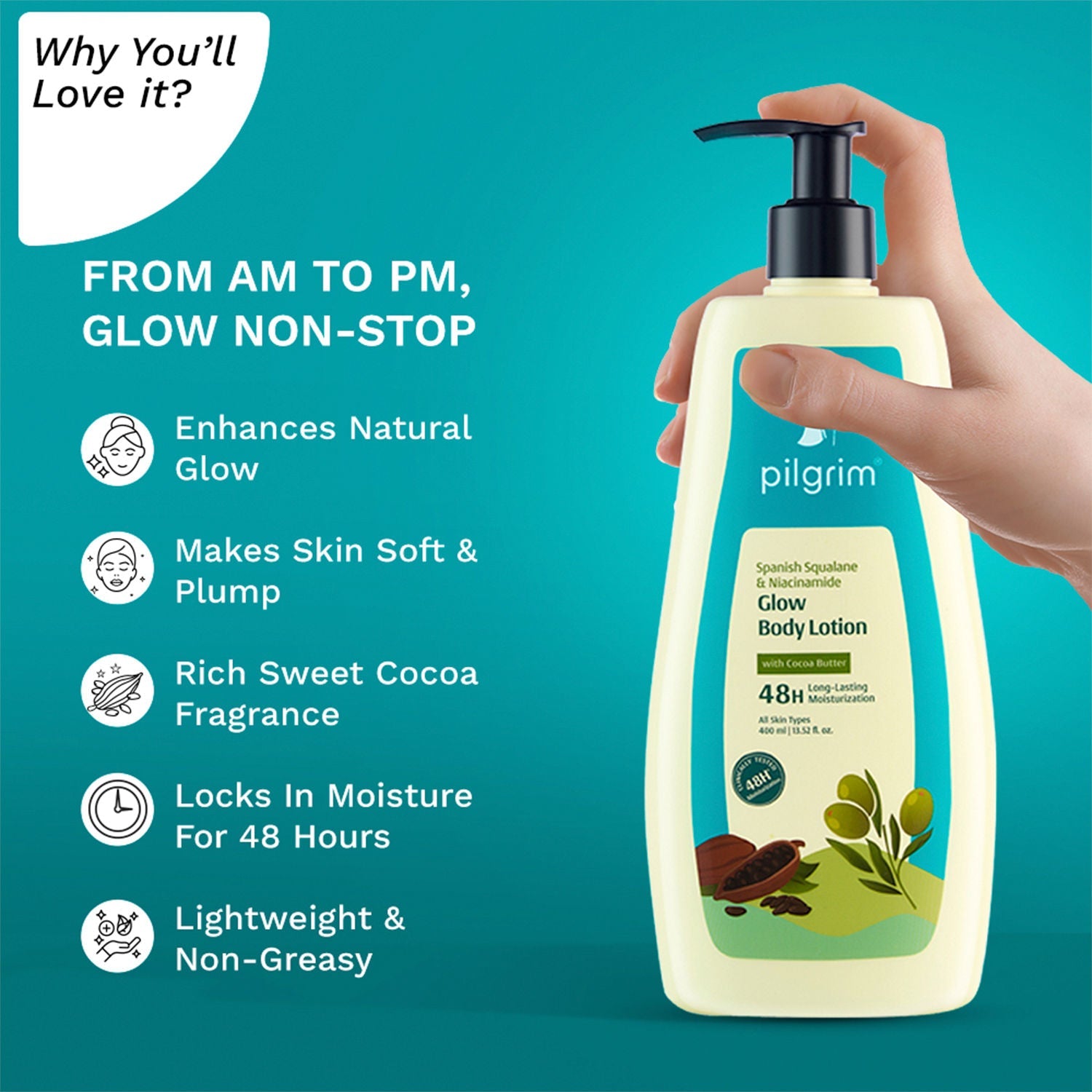 Pilgrim Spanish Squalane & Niacinamide Glow Body Lotion