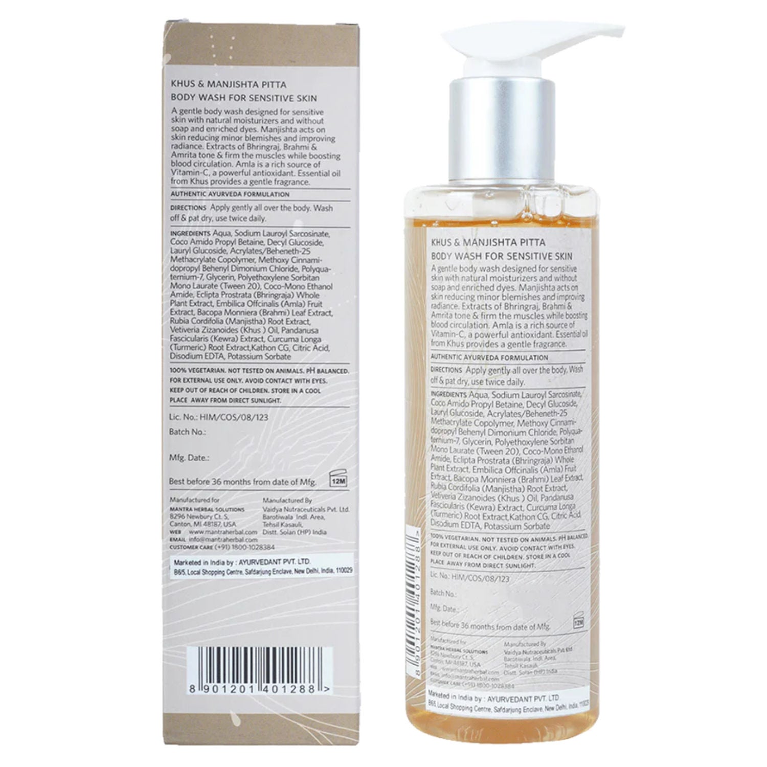 Mantra Herbal Khus & Manjistha Pitta Body Wash For Sensitive Skin