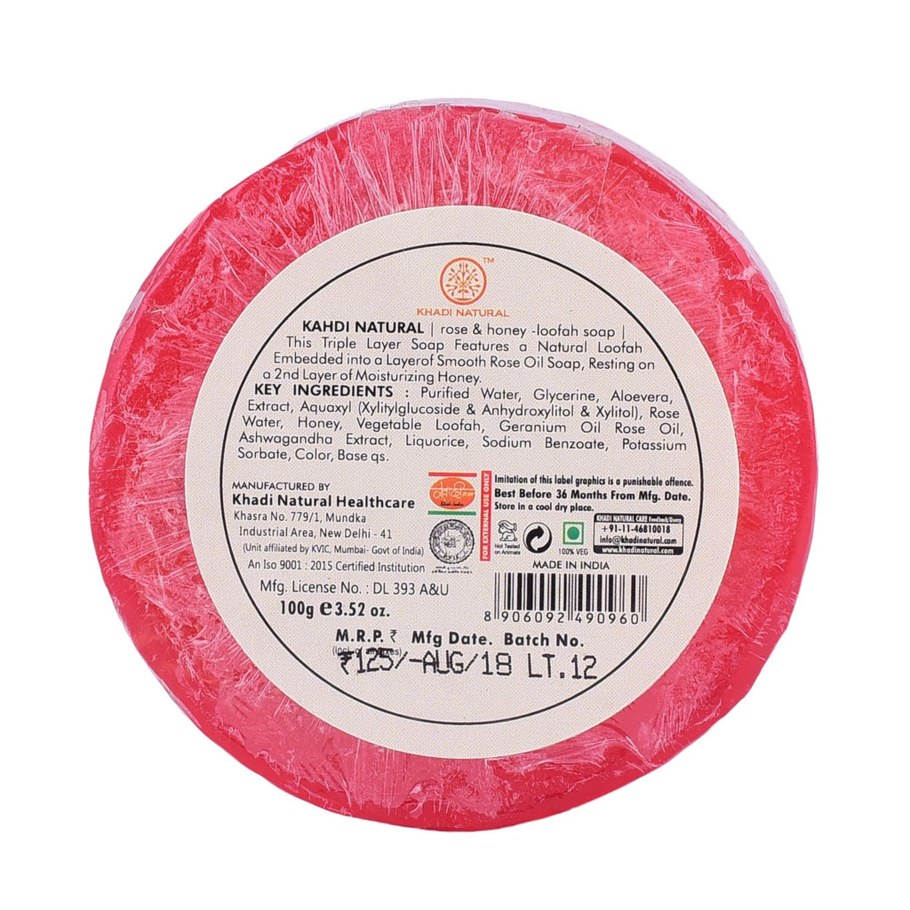 Khadi Natural Rose & Honey Soap With Loofah SLS & paraben