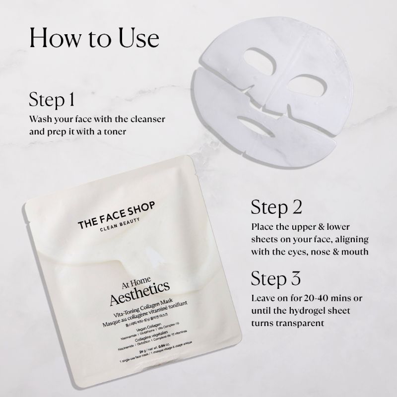 The Face Shop Korean Hydro Gel Sheet Mask - Vitamins, Vegan Collagen, Glutathione & Hyaluronic Acids
