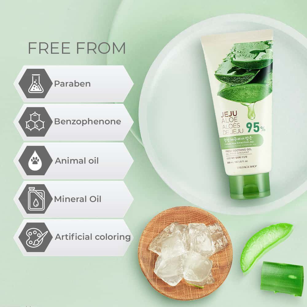The Face Shop Jeju Aloe Fresh Soothing Gel Tube, Pure Non Sticky Aloe Gel For Body, Face & Hair