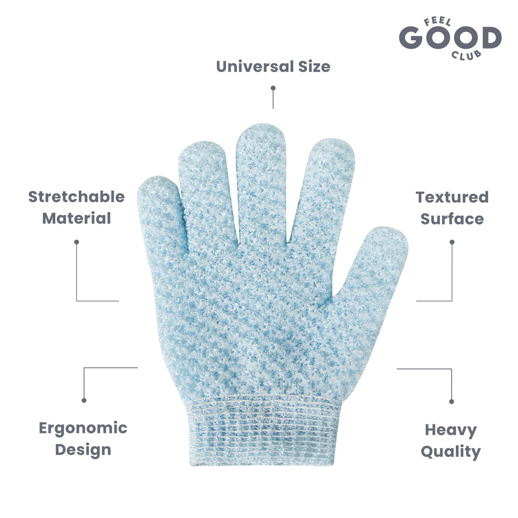 Feel Good Club Exfoliating Bath Glove Heavy Quality Body Scrubber Shower Loofah Mitten