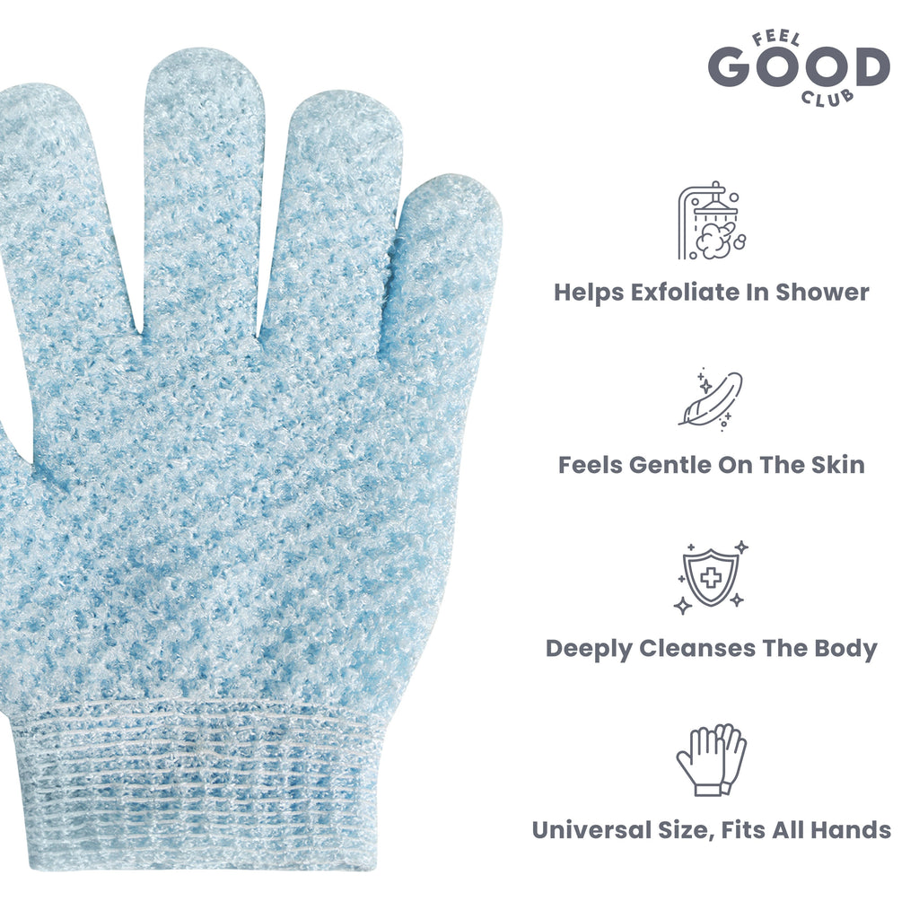 Feel Good Club Exfoliating Bath Glove Heavy Quality Body Scrubber Shower Loofah Mitten
