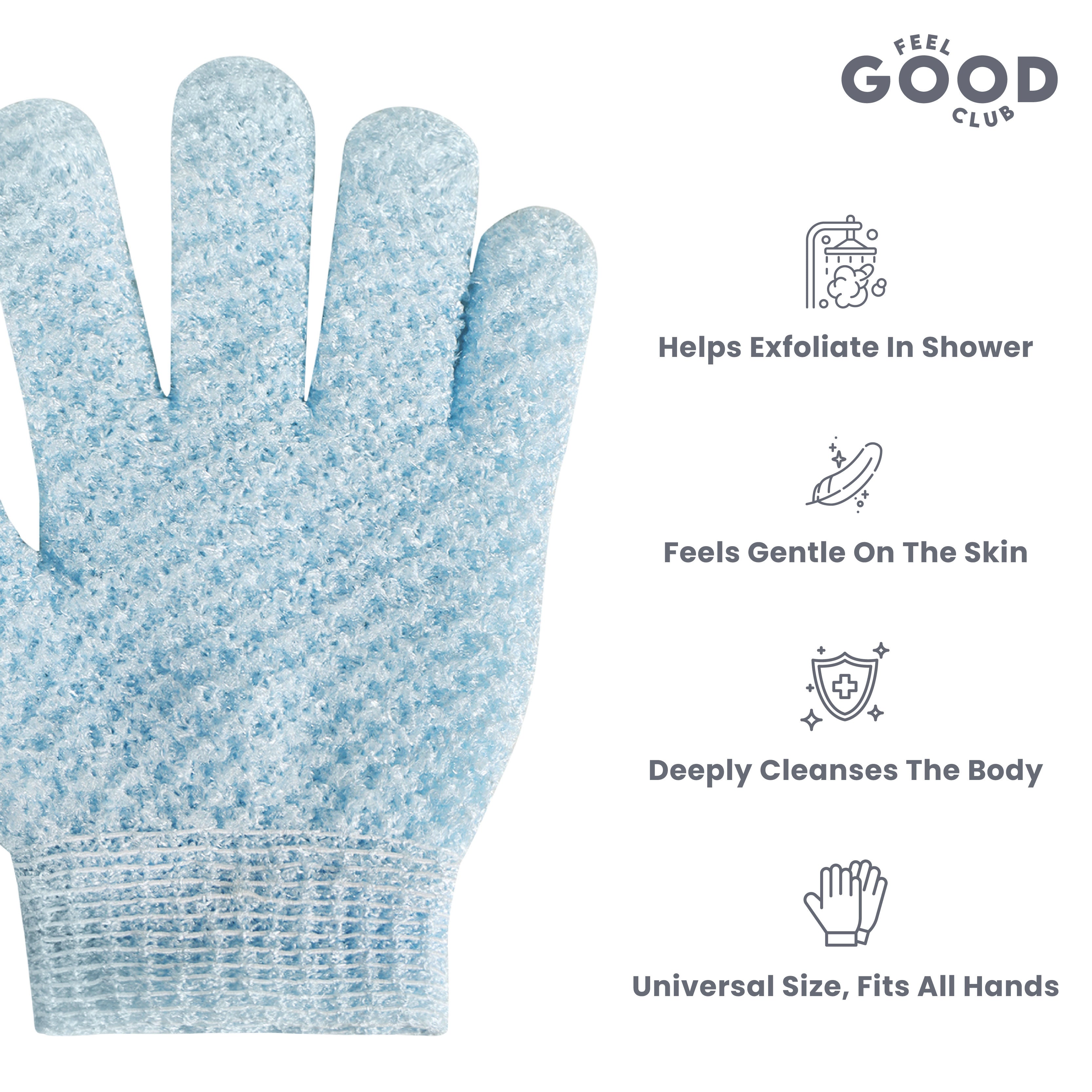 Feel Good Club Exfoliating Bath Glove Heavy Quality Body Scrubber Shower Loofah Mitten