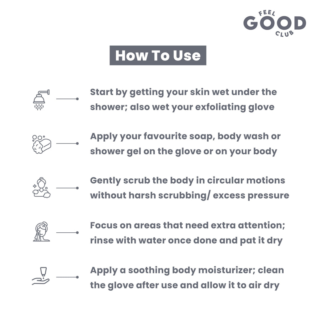 Feel Good Club Exfoliating Bath Glove Heavy Quality Body Scrubber Shower Loofah Mitten