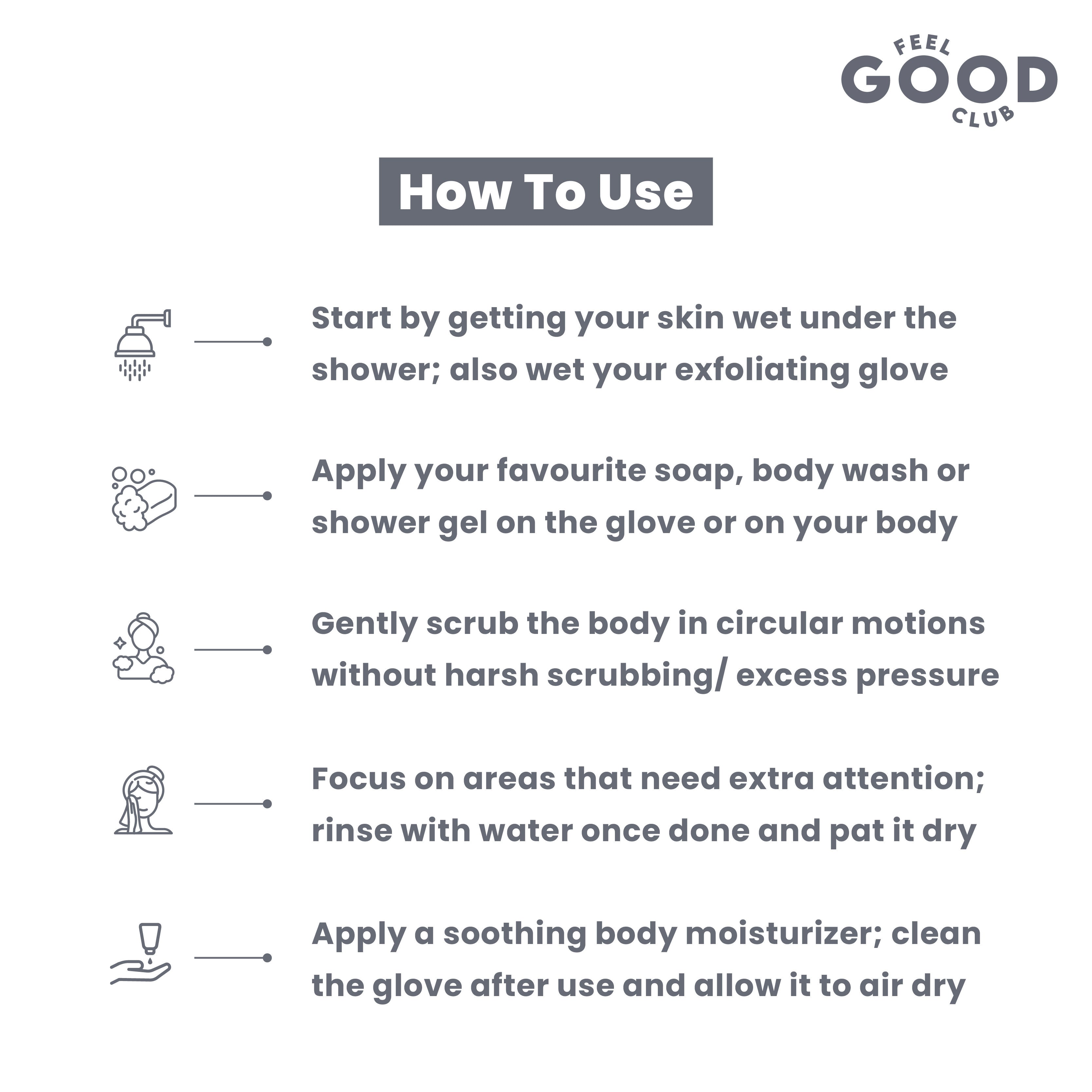 Feel Good Club Exfoliating Bath Glove Heavy Quality Body Scrubber Shower Loofah Mitten