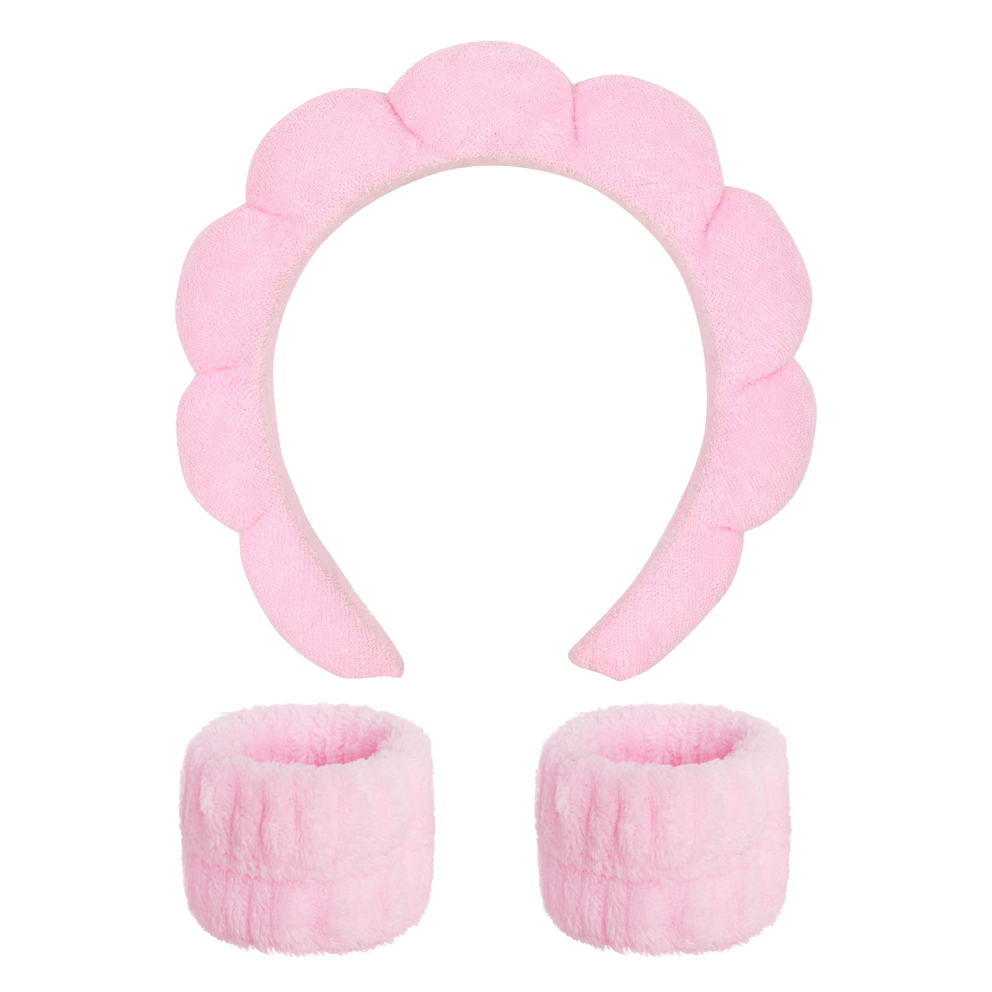Feel Good Club Pink Bubble Headband & Wristbands - Set For Face Wash Skincare Makeup And Spa