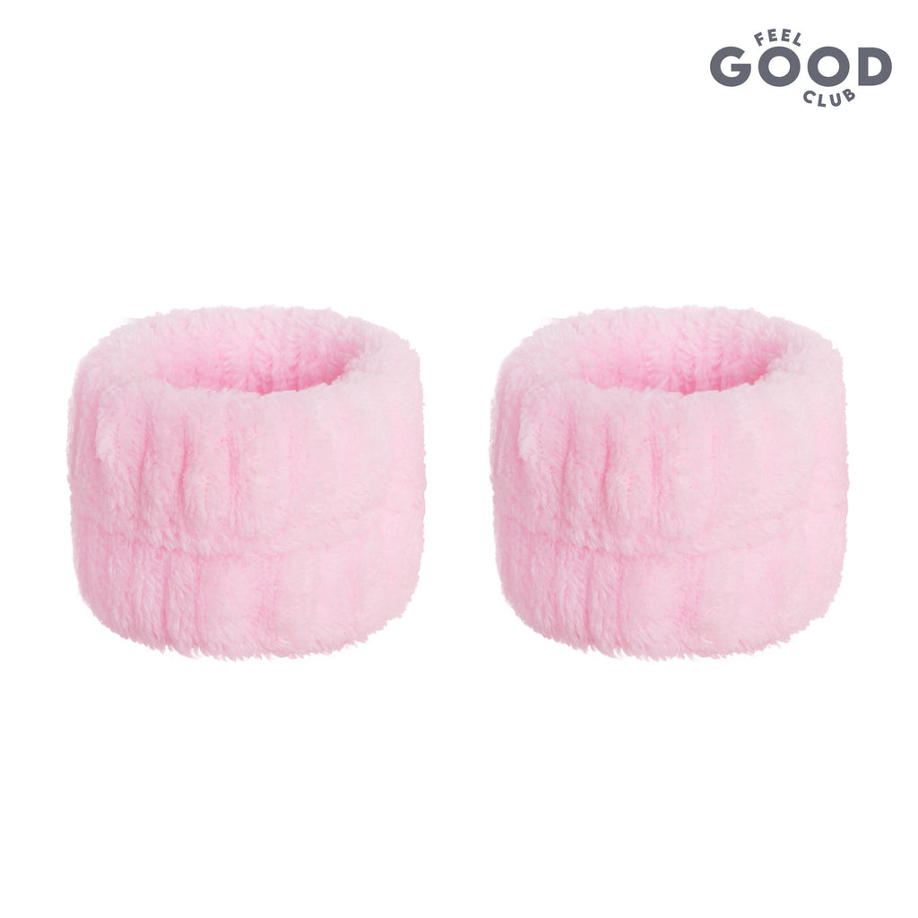 Feel Good Club Pink Bubble Headband & Wristbands - Set For Face Wash Skincare Makeup And Spa