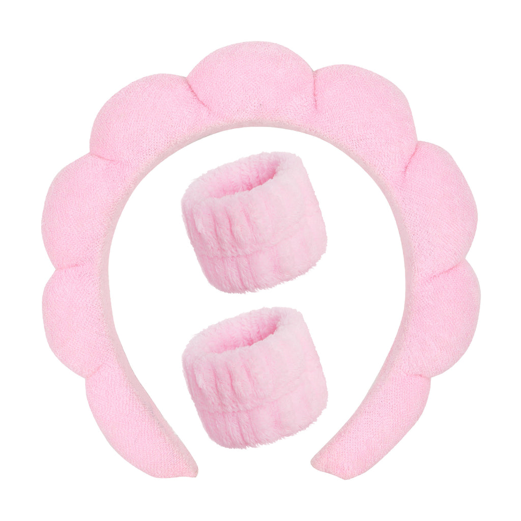 Feel Good Club Pink Bubble Headband & Wristbands - Set For Face Wash Skincare Makeup And Spa
