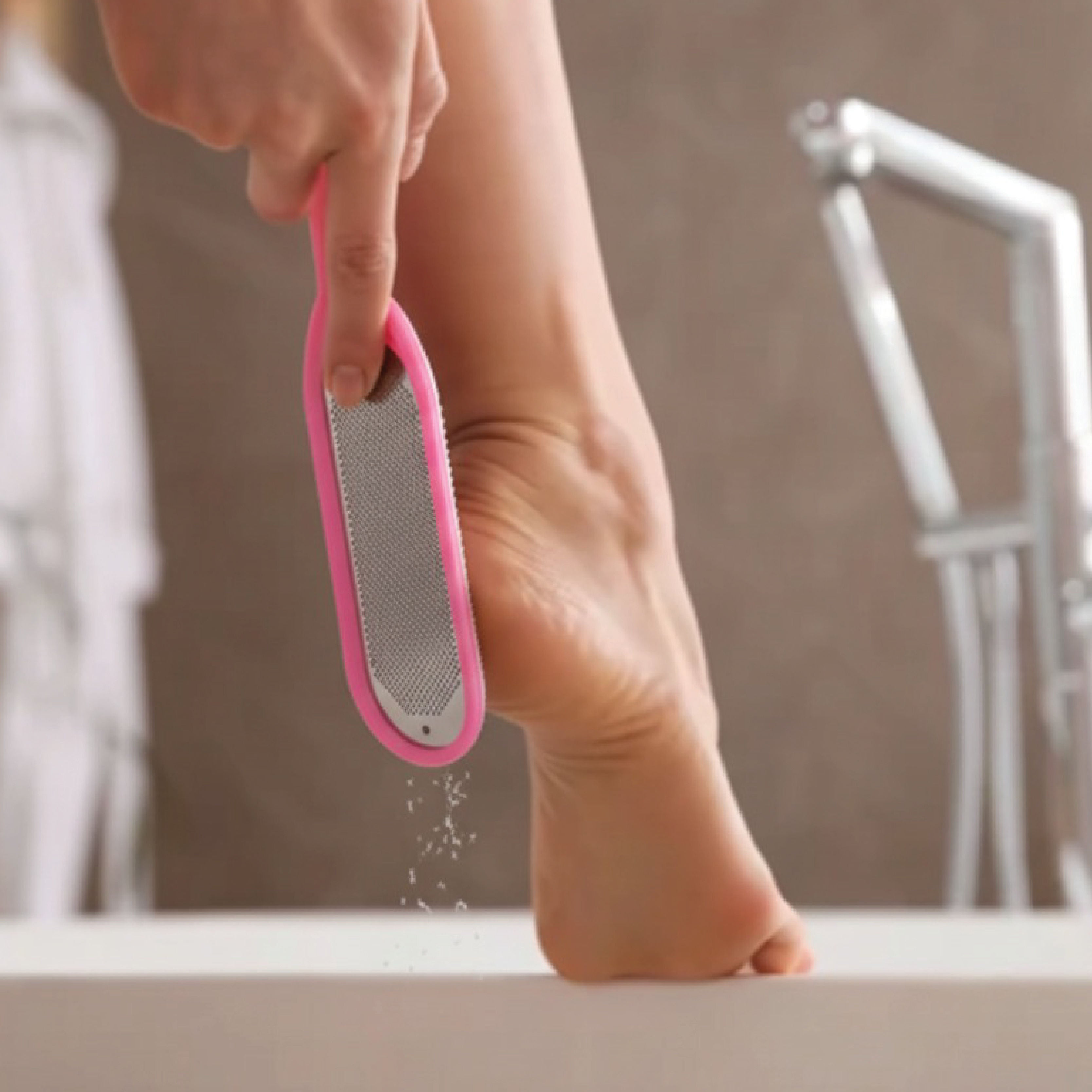 Feel Good Club Stainless Steel Foot File Scrubber Pink Brush For Skin Exfoliation Care & Pedicure
