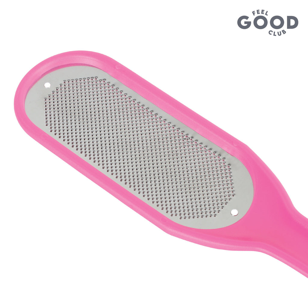 Feel Good Club Stainless Steel Foot File Scrubber Pink Brush For Skin Exfoliation Care & Pedicure