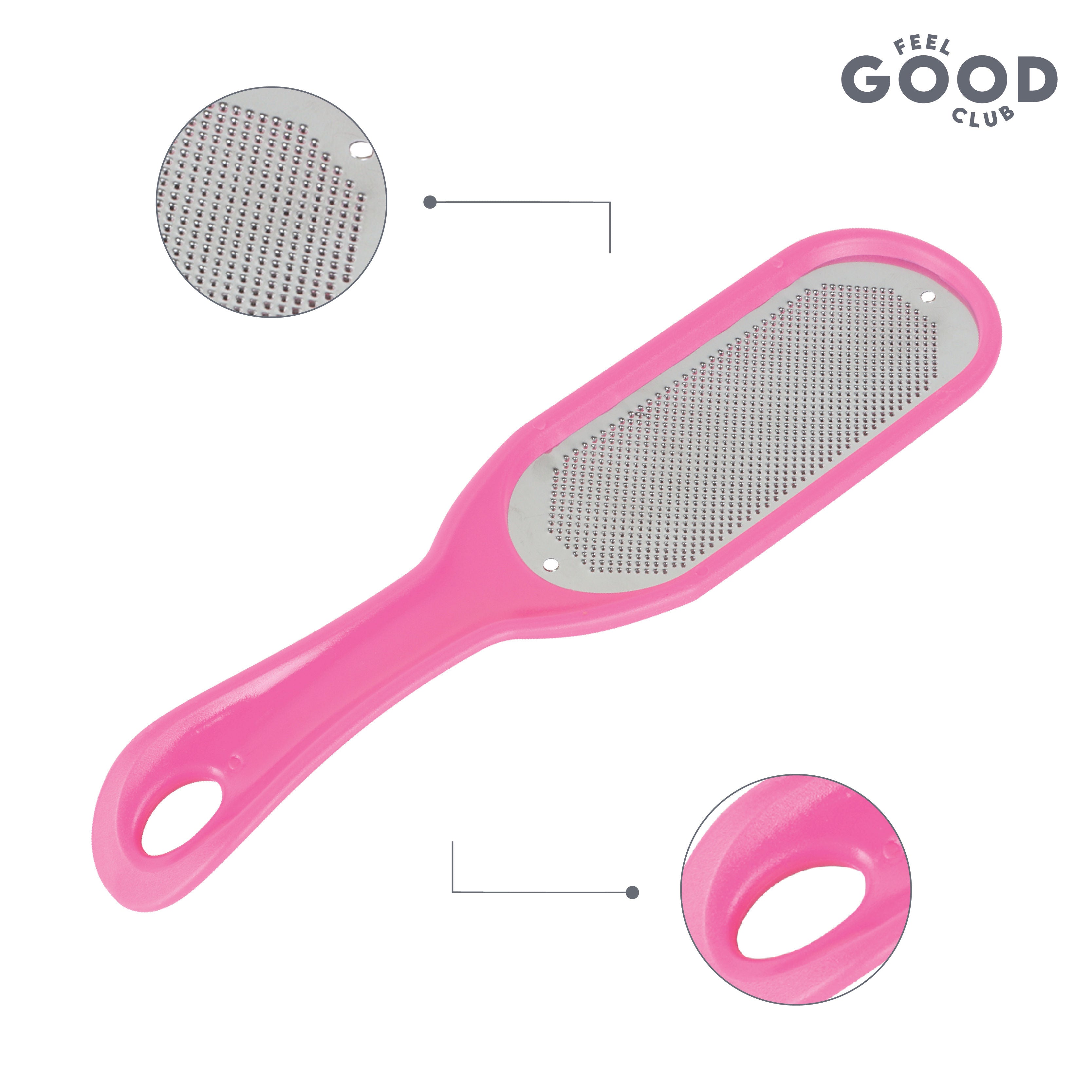 Feel Good Club Stainless Steel Foot File Scrubber Pink Brush For Skin Exfoliation Care & Pedicure