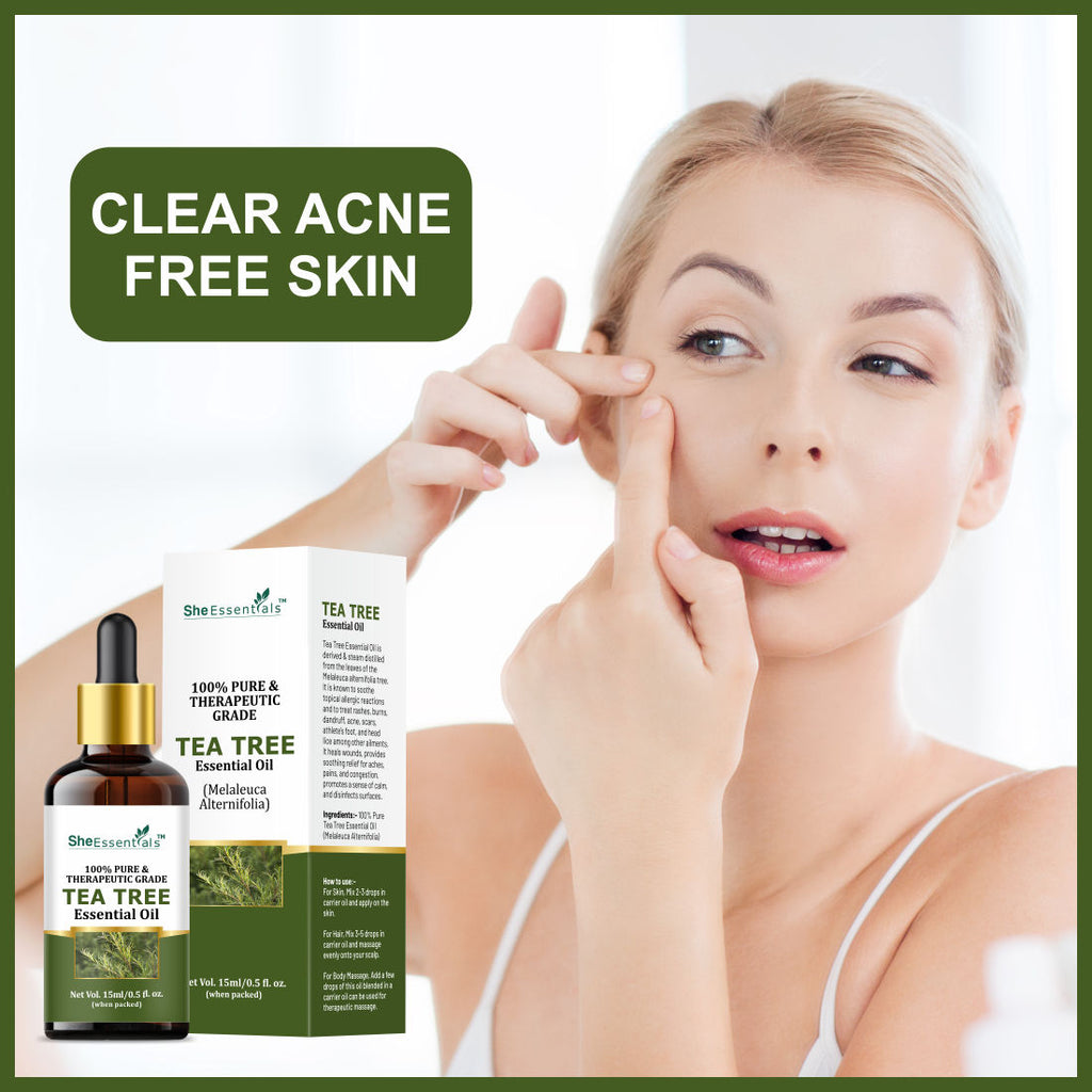 She Essentials Rosemary, Rose & Tea Tree Essential Oil For Hair Growth, Acne, Skincare & Haircare