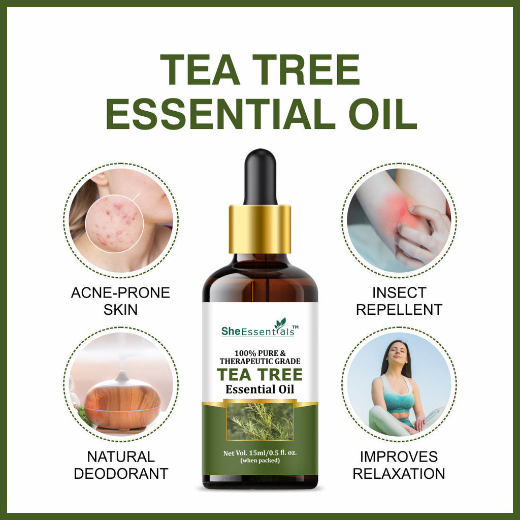 She Essentials Rosemary, Rose & Tea Tree Essential Oil For Hair Growth, Acne, Skincare & Haircare