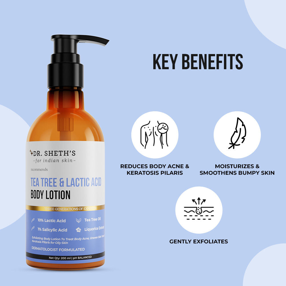 Dr. Sheth's Tea Tree & Lactic Acid Body Lotion Provides Even Skin Tone, Reduce Body Acne