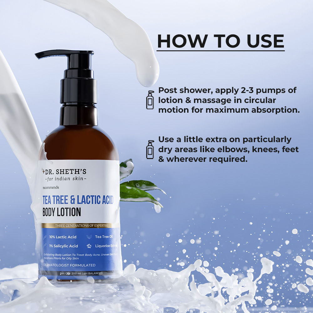 Dr. Sheth's Tea Tree & Lactic Acid Body Lotion Provides Even Skin Tone, Reduce Body Acne