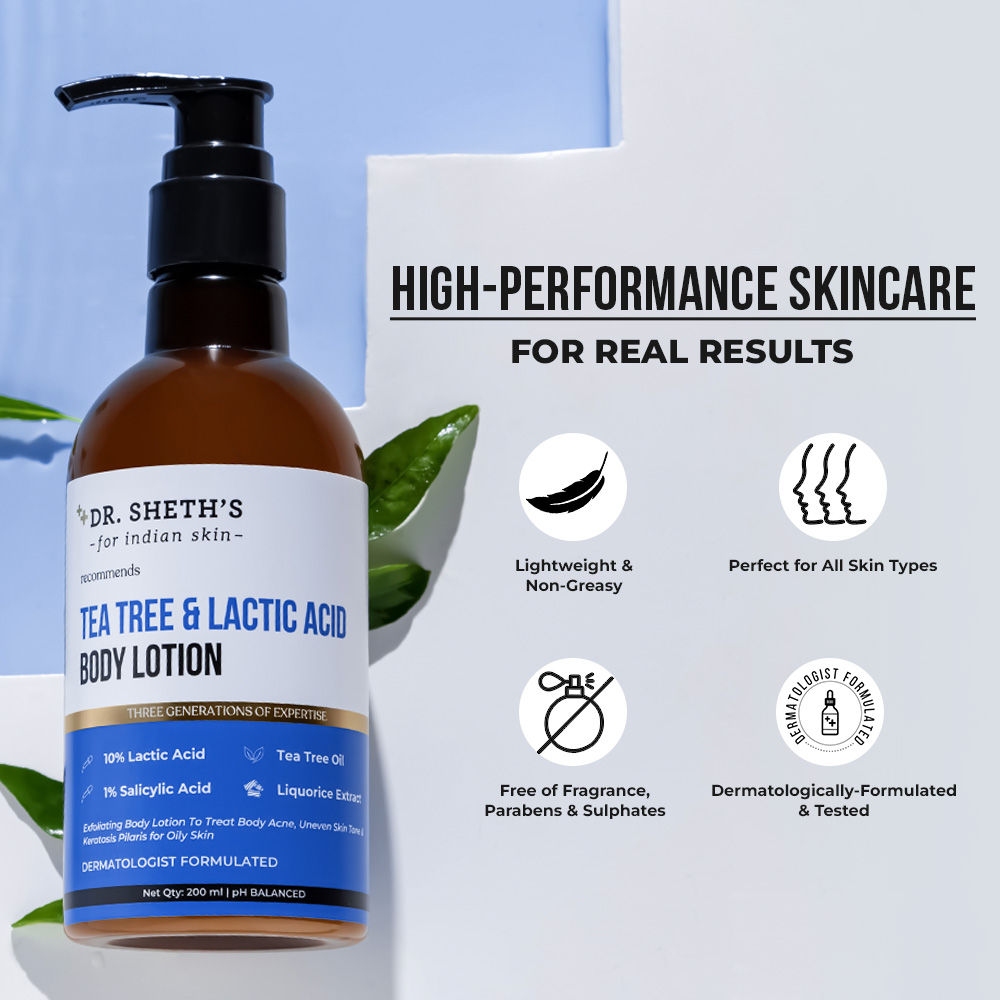 Dr. Sheth's Tea Tree & Lactic Acid Body Lotion Provides Even Skin Tone, Reduce Body Acne