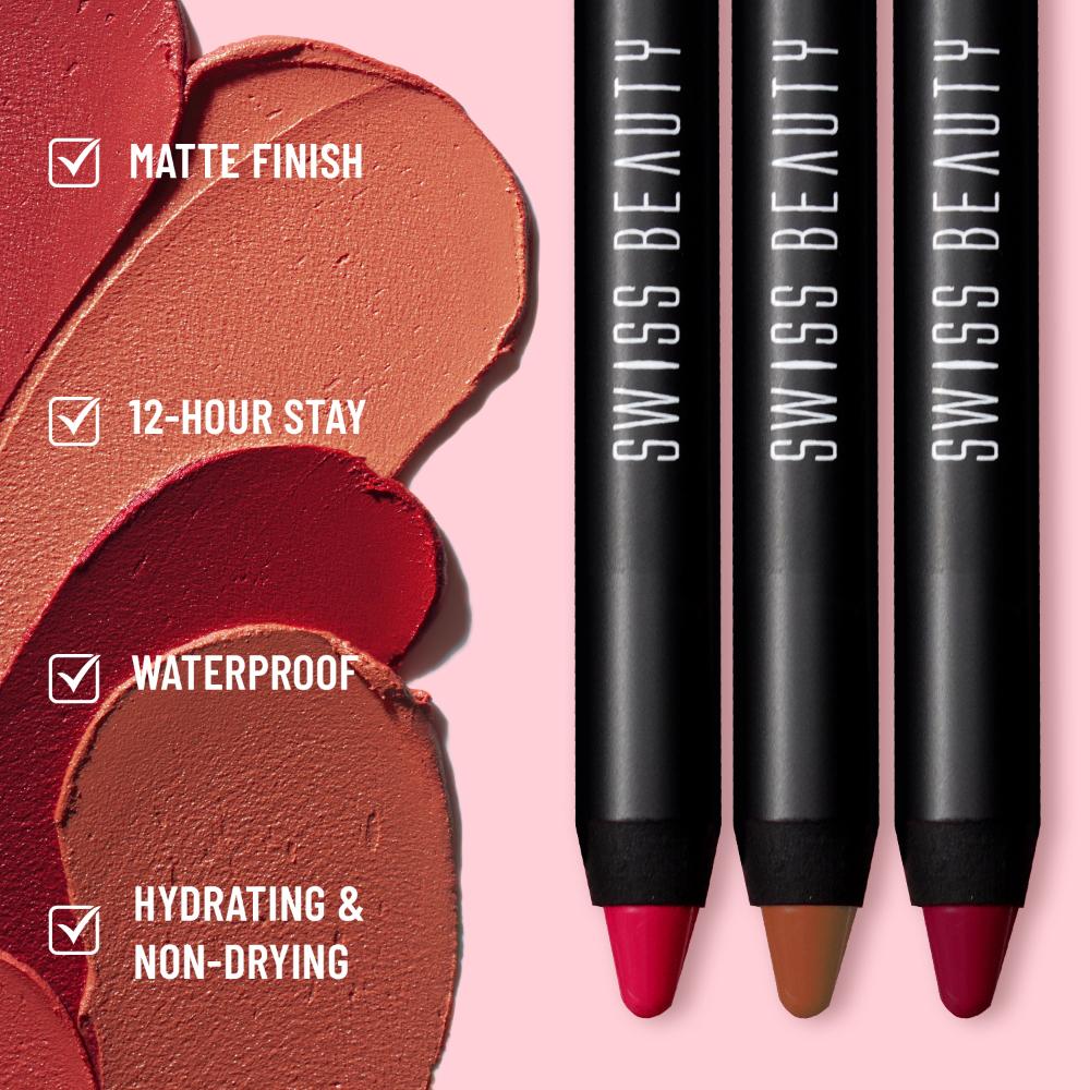 Swiss Beauty Matte Long Lasting Stay Maxx Lip Crayon Lipstick Matte Finish