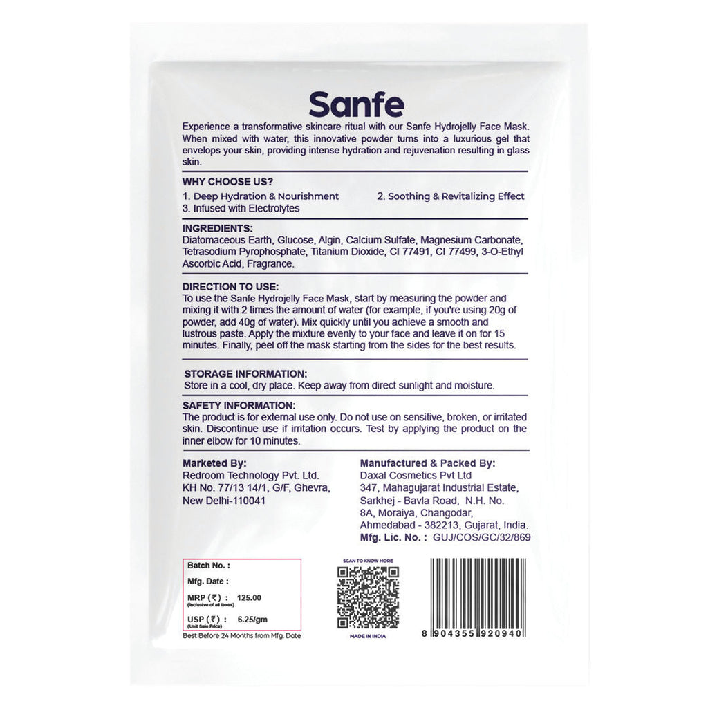 Sanfe Hydrojelly Alginate Face Mask, Peel-Off Hydrating Mask Instant Glow & Brightening For Women