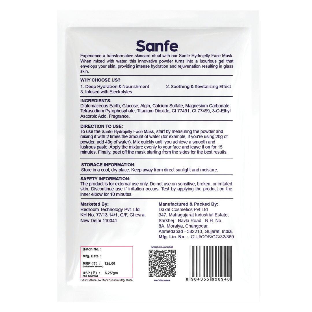 Sanfe Hydrojelly Alginate Face Mask, Peel-Off Hydrating Mask Instant Glow & Brightening For Women