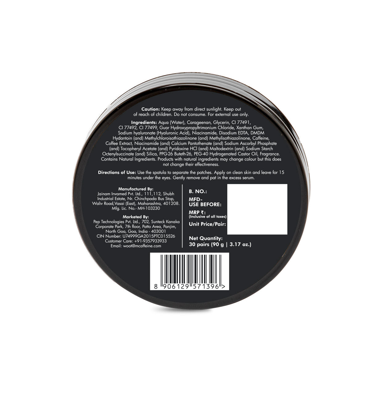 MCaffeine Coffee Hydrogel Under Eye Patches for Dark Circles with Hyaluronic Acid Depuffs