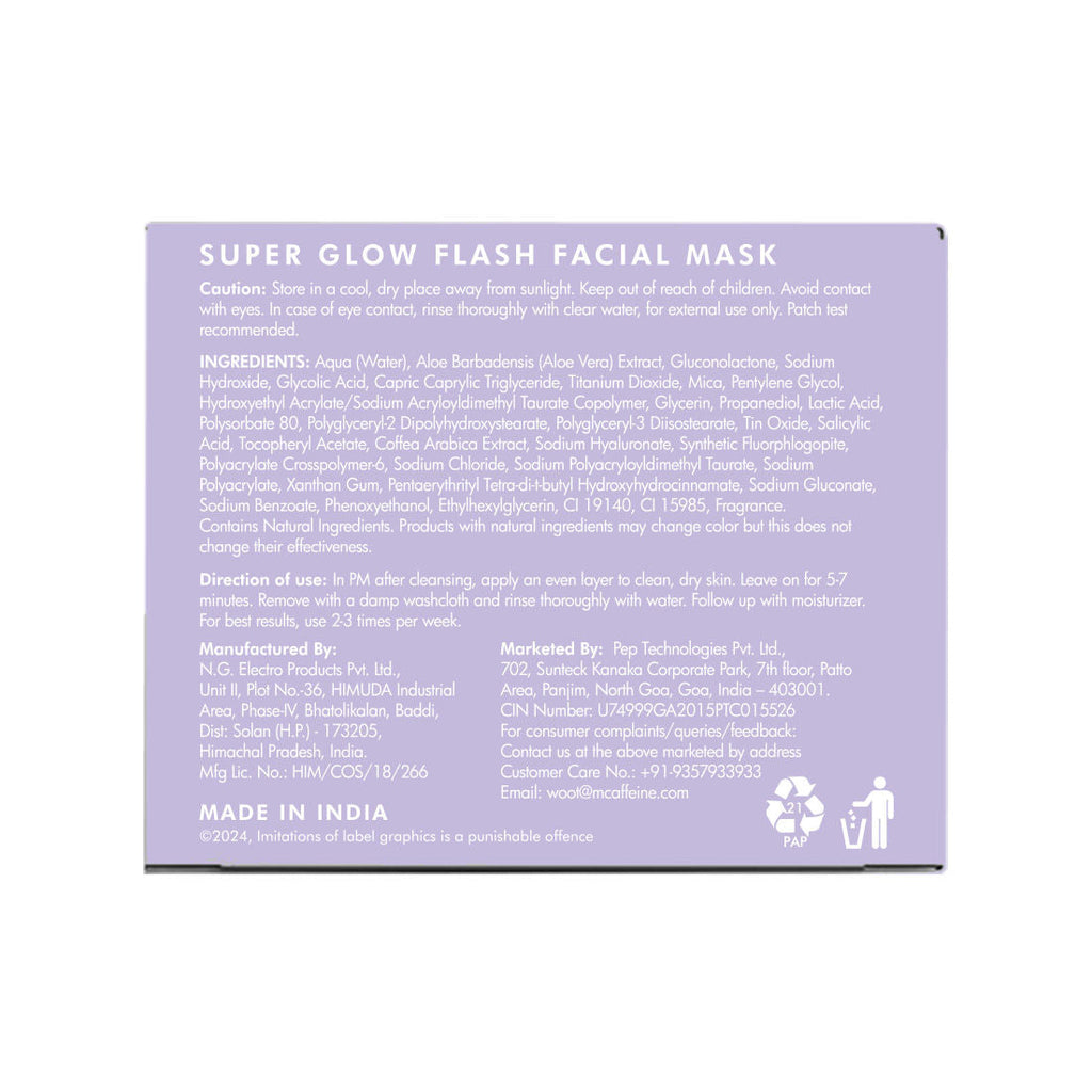 mCaffeine Super Glow Flash Facial 25% AHA+BHA+PHA Face Mask