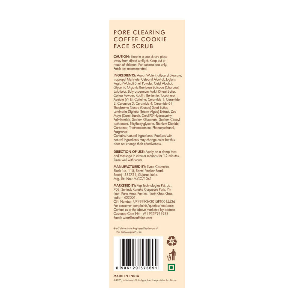 MCaffeine 4.5% Exfoliants Pore Clearing Coffee Cookie Face Scrub Remove Blackheads, Detan & Glow