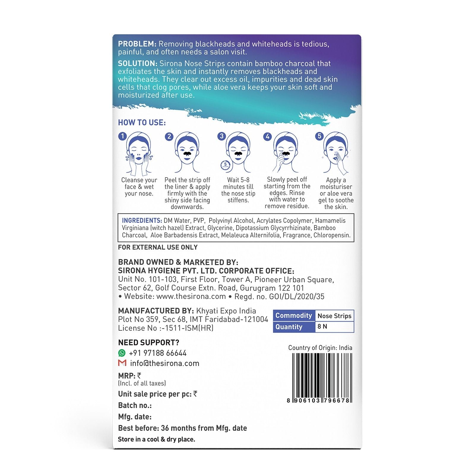 Sirona Natural Bamboo Charcoal Nose Strips For Women